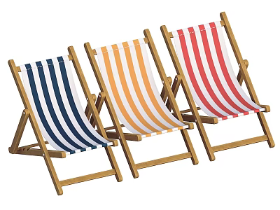 Blue Orange Red Striped Deck Chairs With Wooden Frame For Outdoor Use 3d model