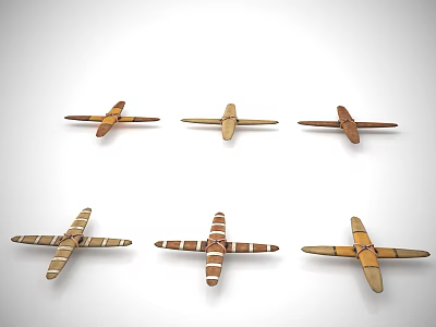 Six Wooden Cross Shaped Ancient Throwing Weapons With Handcrafted Design Details 3d model