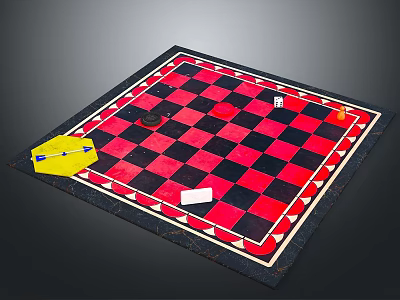 Red And Black Checkerboard With Yellow Hexagon White Square Black Circle And Orange Item 3d model