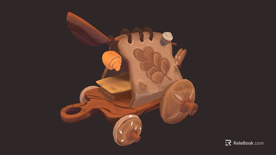 Dessert Shop Adorable Wooden Cart With Leaf Shaped Decorations Wheels And Ice Cream Cone 3d model 