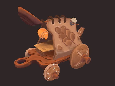 Dessert Shop Adorable Wooden Cart With Leaf Shaped Decorations Wheels And Ice Cream Cone 3d model