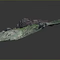 Architectural Structure in 3D Terrain Model with Mountains Green Areas and Roads