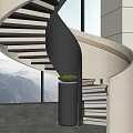 Modern Black Spiral Staircase With Large Windows Mountain View And Marble Floor