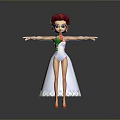 Animated Woman with Red Hair Wearing White Dress Gloves and Flower Bouquet on Gray Background