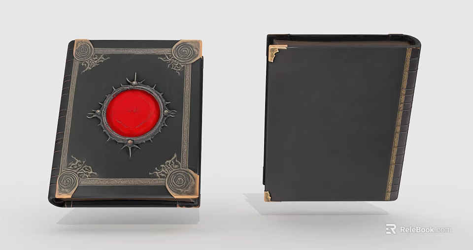 Ornate Decorated Books Featuring Red Central Emblem Gold Border Black Cover And Gold Corners 3d model 