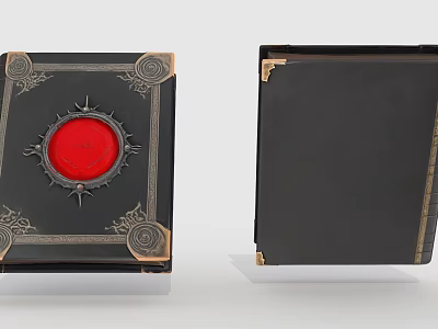 Ornate Decorated Books Featuring Red Central Emblem Gold Border Black Cover And Gold Corners 3d model
