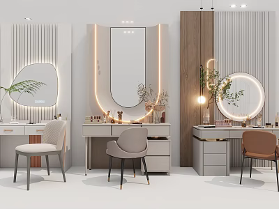 Modern Dressing Table With Illuminated Mirror Accent Chairs And Decorative Plants 3d model