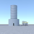 Tall Red And White Communication Tower With Metal Framework And Adjacent Cylindrical Structure