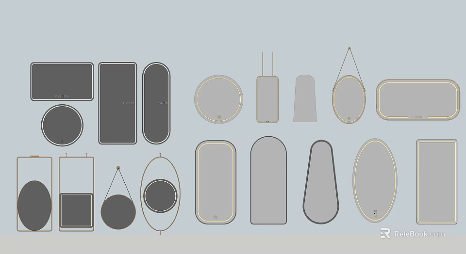 Various Shaped Mirrors with Round Oval Rectangular and Hanging Design Styles 3d model