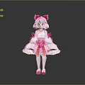Cute Game And Movie Character With Pink Cat Ears White Pink Outfit And Bowknots