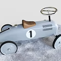 Vintage Light Blue Electric Toy Car with Steering Wheel Brown Seat and Number 1