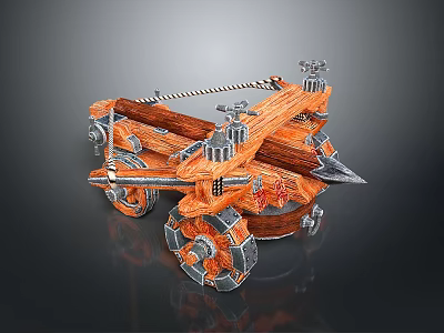 Ancient Medieval Wooden Weapon With Metal Components And Flame Decorated Wheels 3d model