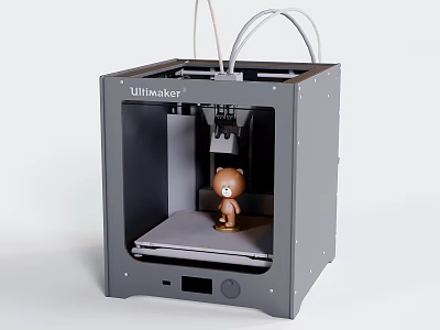 Ultimaker 3D Printer With Freshly Printed Teddy Bear On Platform 3d model