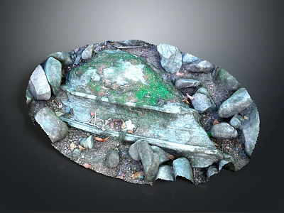 Decorative Wooden Stone Structure With Natural Texture Moss Pebbles And Fallen Leaves 3d model