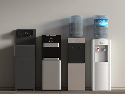 Different Types Of Water Dispensers Against Gray Wall 3d model