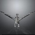 Silver Dragon Sculpture With Spread Wings Standing On Dark Surface And Detailed Decorative Design