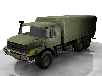 Military Green Utility Vehicle Featuring Canvas Cargo Bed And Off Road Tires 3d model