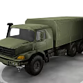 Military Green Utility Vehicle Featuring Canvas Cargo Bed And Off Road Tires
