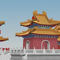 Traditional Chinese Ancient Architecture With Yellow Tiled Roofs Red Walls Ornate Eaves And Arched Gate