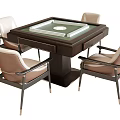 Square Entertainment Table With Green Surface And Four Light Colored Armchairs 3d model