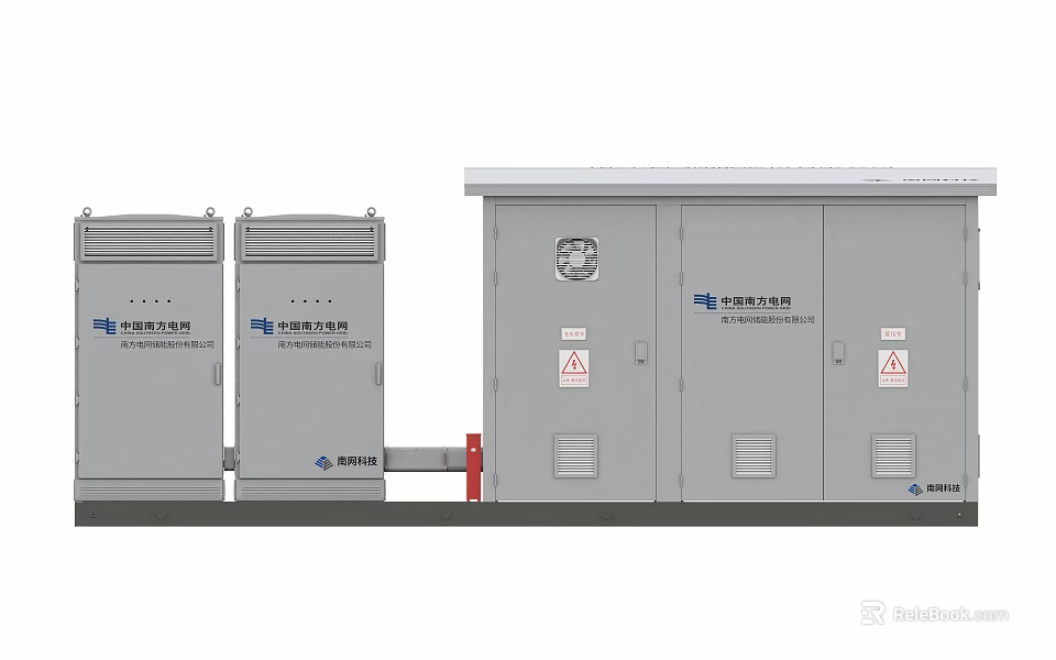 Industrial Outdoor Electrical Equipment Featuring Gray Exterior Multiple Units State Grid Logos And Warning Signs 3d model 