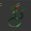 3D Dragon Model with Black White Body Curved Tail and Horned Head