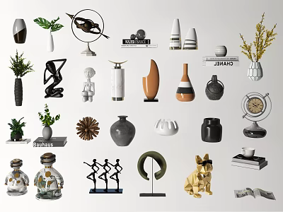 Home Decor Modern Decorative Ornament Collection With Vases Sculptures Plants Clock And Figurines 3d model