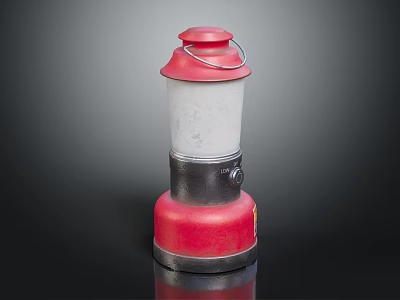 Red Lantern With White Body Black Base And Metal Carrying Handle 3d model