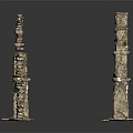 Unique Wooden Stone Decorative Stacked Structures Featuring Bell Accents And Sturdy Base