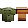 Modern Brown Acrylic Side Table With Layered Transparent Design And Open Shelf 3d model
