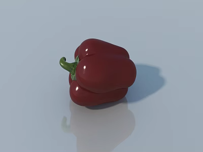 Fresh Red Bell Pepper Vegetable With Green Stem On White Surface 3d model