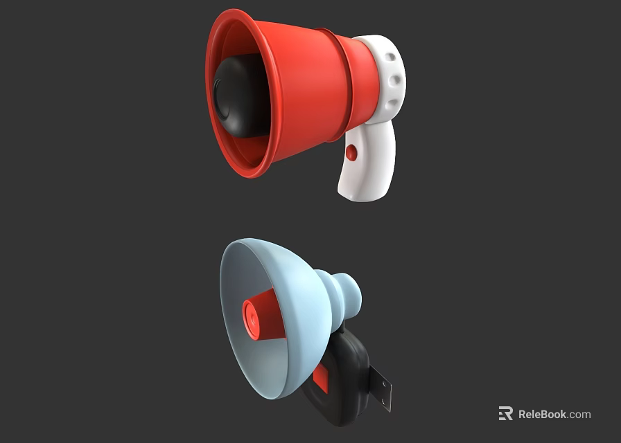 Red And Blue Megaphone Designs With White Handle And Black Base 3d model 