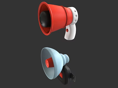 Red And Blue Megaphone Designs With White Handle And Black Base 3d model