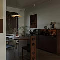Cozy Vintage Living Dining Room Interior Design With Black Leather Sofa And Wooden Storage Cabinets