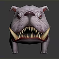 Fierce Game Movie Character 3D Dog Head With Sharp Teeth Red Eyes And Pink Skin