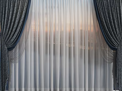 Elegant Dark Curtains With White Sheer Panels For Window View And Light Filtering 3d model
