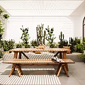 Modern Home Balcony Design With Lush Green Plants Wooden Table And Natural Light