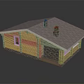 Wooden Detached House Exterior Featuring Gray Roof Two Chimneys Stone Base and Windows