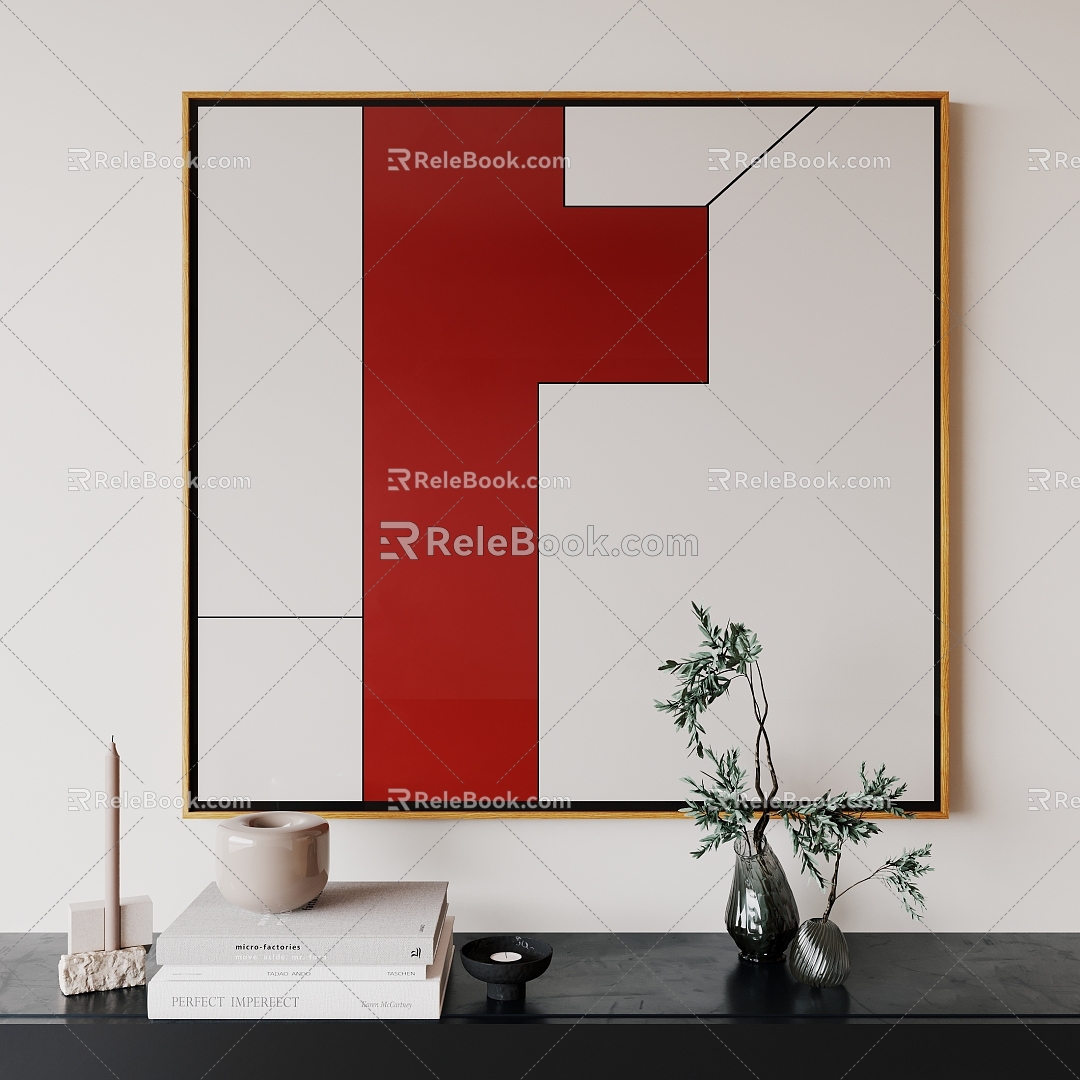 Modern decorative painting abstract minimalist red 3d model