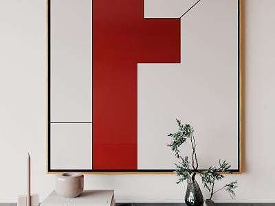 Modern decorative painting abstract minimalist red 3d model