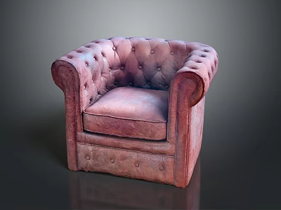 Retro Pink Leather Armchair With Tufted Button Details Scroll Arms And Comfortable Seat Design 3d model