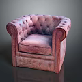 Retro Pink Leather Armchair With Tufted Button Details Scroll Arms And Comfortable Seat Design