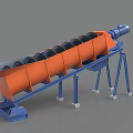 Industrial Inclined Drum Equipment With Orange Cylinder And Blue Support Frame For Material Processing Applications