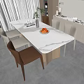 Modern Dining Table Set With White Marble Top Beige Brown Leather Chairs In Modern Kitchen Interior