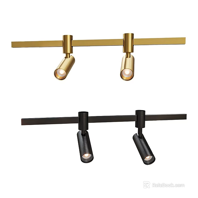 Modern Gold and Black Track Spotlights with Two Lights Each for Interior Use 3d model 