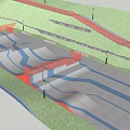 Outdoor Skate Park With Multiple Skate Ramps Red Fencing And Green Lawn Design