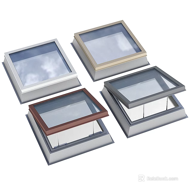 Stylish Skylights With Various Frame Colors And Square Glass Panels 3d model 