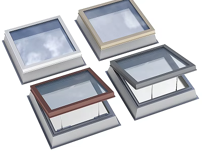Stylish Skylights With Various Frame Colors And Square Glass Panels 3d model