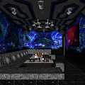 Futuristic KTV Interior Design With Neon Lights Comfortable Sofas And Tables 3d model