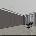 Modern Office Interior With Recessed Lights Wooden Open Shelves Sofa And Plants